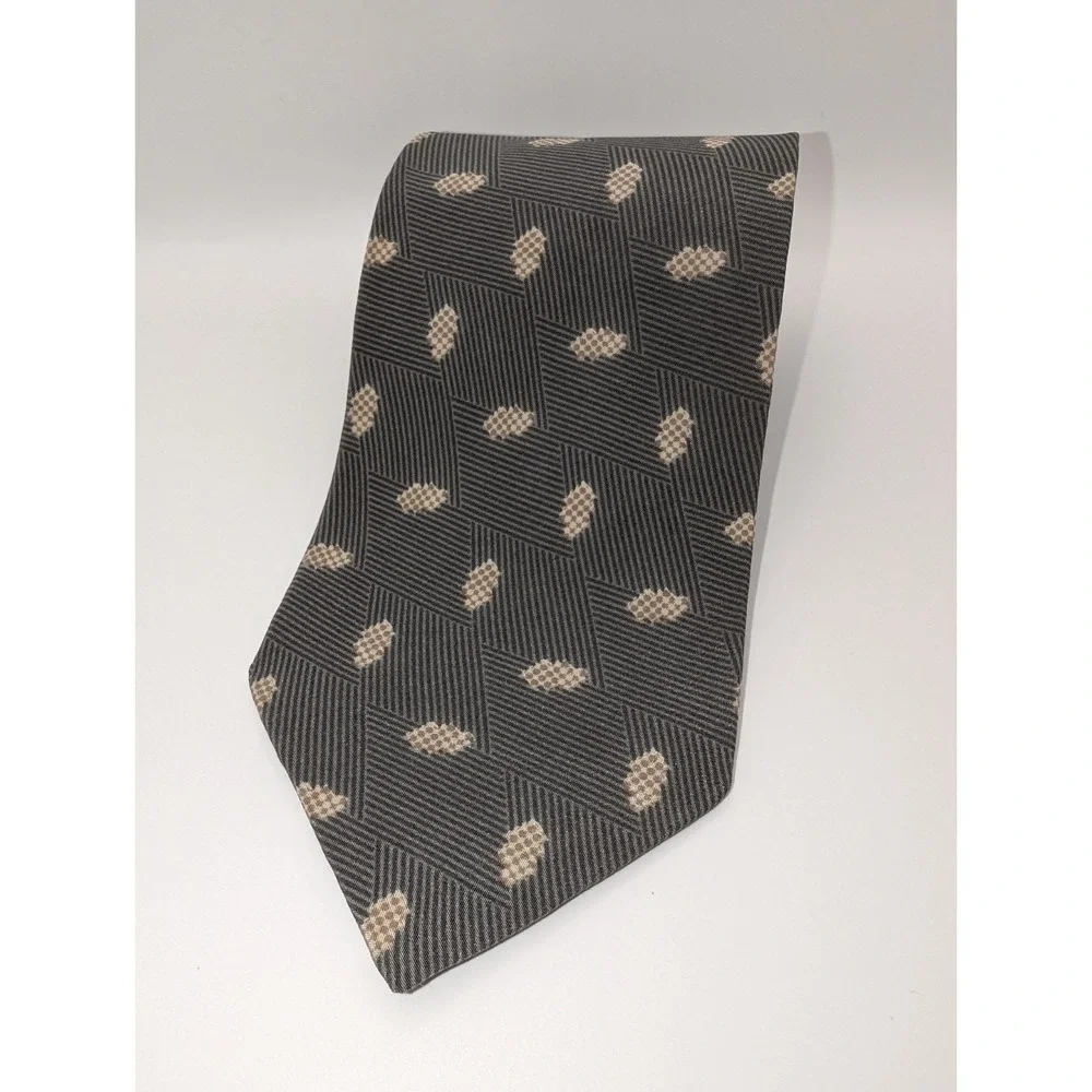 Giorgio Armani Cravatte All Silk Tie Gray Beige Geometric Made In Italy